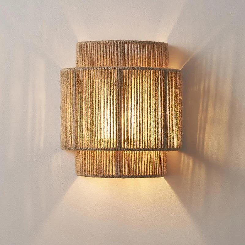 Hemp Rope Wall Lights Home Art Deco Bedroom Foyer Aisle Hotel Atmosphere Sconce E27 Bulb Creative Lamp Balcony Kitchen