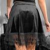 Gothic Vintage Black Lace Velvet Skirt High Waist A Line Sexy Mini Skirts