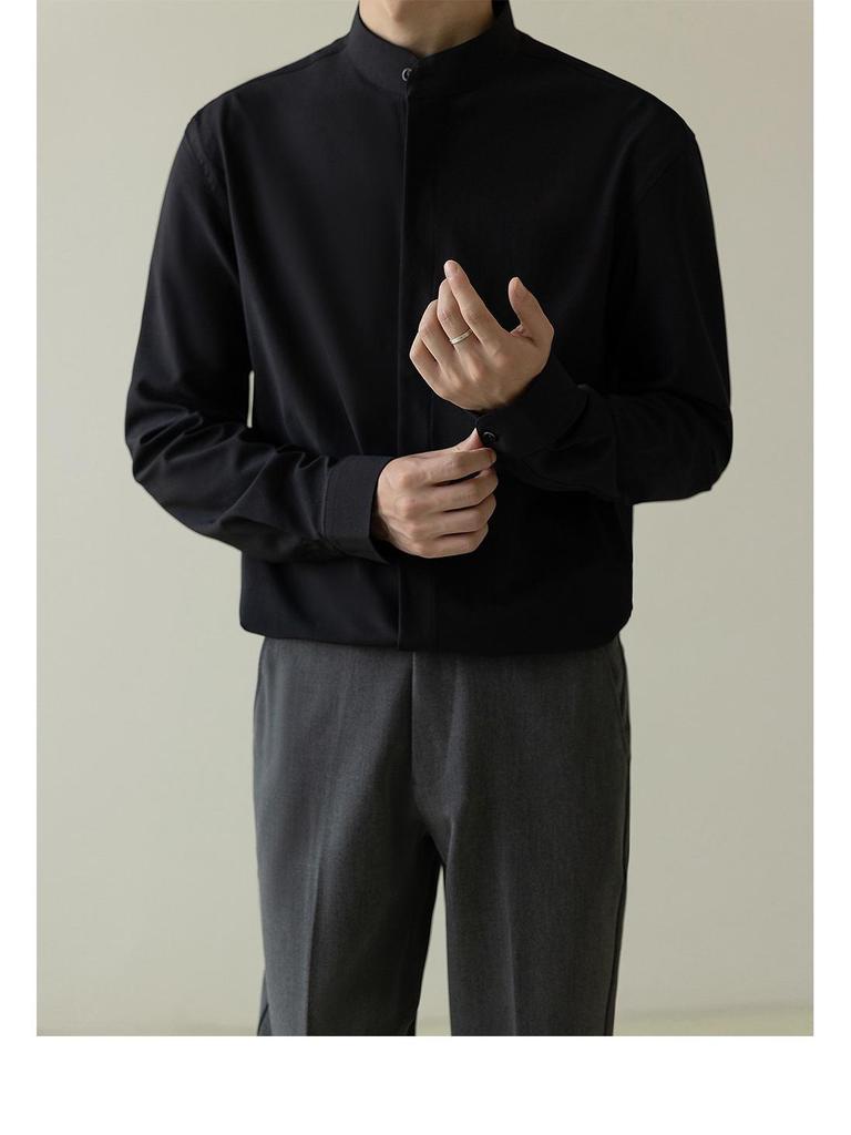 Men's Autumn Light Mature Style Non-Iron Slim-Fit Korean Ice Silk Long-Sleeved Shirt