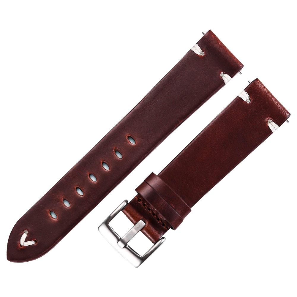 Leather Watch Strap Retro 18mm 20mm 22mm Oil Wax Leather Watchband Italian Quick Release Brown Cowhide Watch Bracelet Handmade