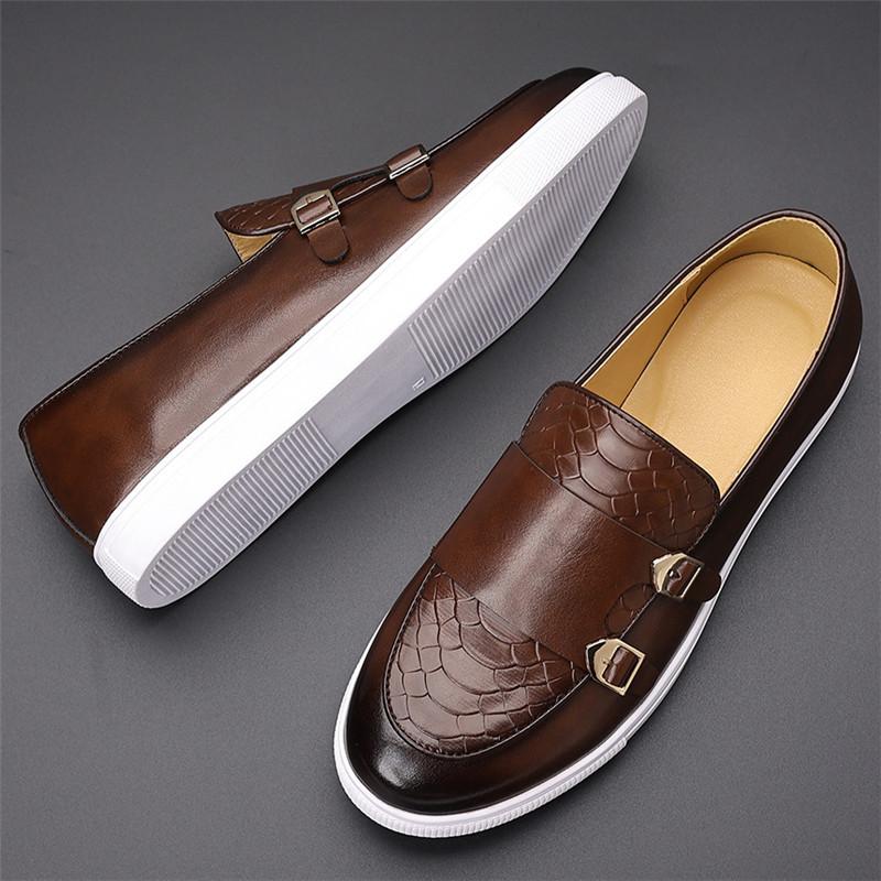 Designer New Men Monk Strap Loafter Men's Black Brown Patent Leather Platform Shoes Male Walking Sneakers Zapatos Hombre