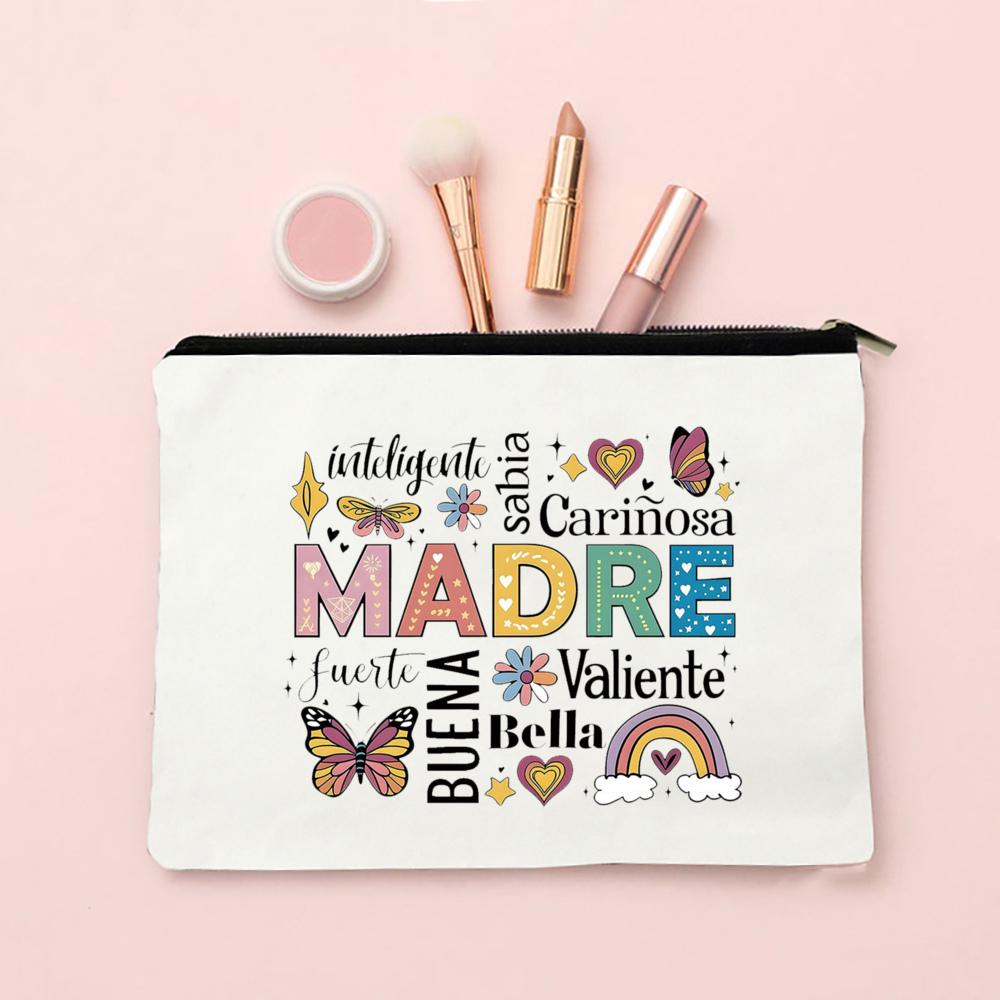 Spanish Printed Makeup Bag Travel Neceser Toiletries Storage Bag Female Canvas Cosmetic Bags Birthday Mother's Day Gift for Mom