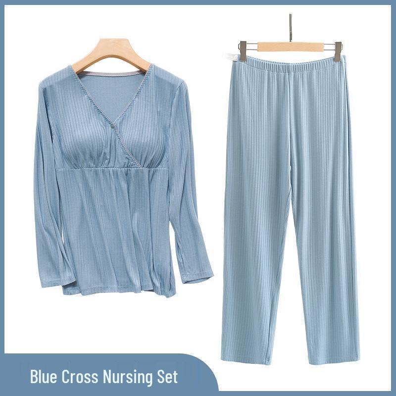 Summer Thin Modal Nursing Pajamas: Long Sleeve Set for Pregnant & Postpartum Women