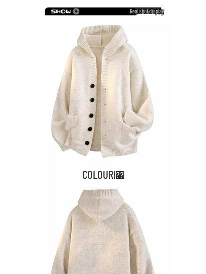 Men's Hooded Cardigan Sweater: Autumn/Winter Trendy Loose Heavyweight Casual Knitwear.