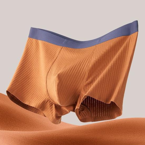 Men Boxer Underwear Elastic Mid-Waist Design Patchwork Color Ribbed U-Convex Shorts Briefs Smooth Texture Panties
