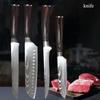 5pcs Sharp Damascus Pattern Professional Kitchen Knives Butcher Knife Bread Knife Hand-forged Stainless Steel Fruit Knife
