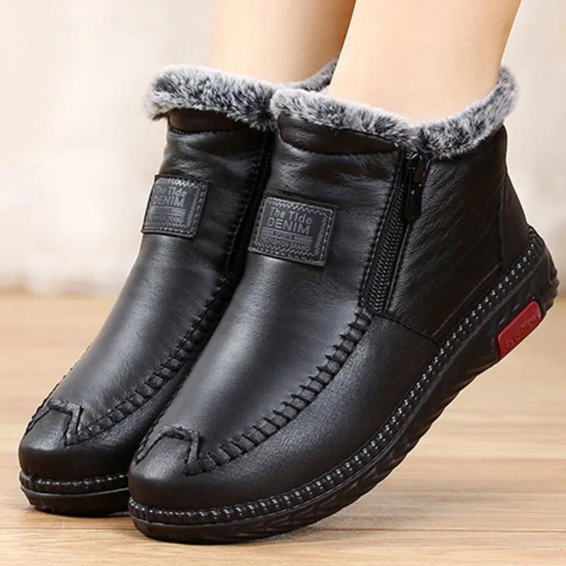 Winter Women's Boots, Old Beijing Cloth Shoes, Women's Cotton Shoes, Plus Velvet, Warm Flat-bottomed Non-slip Snow Boots, Warm Mother Shoes
