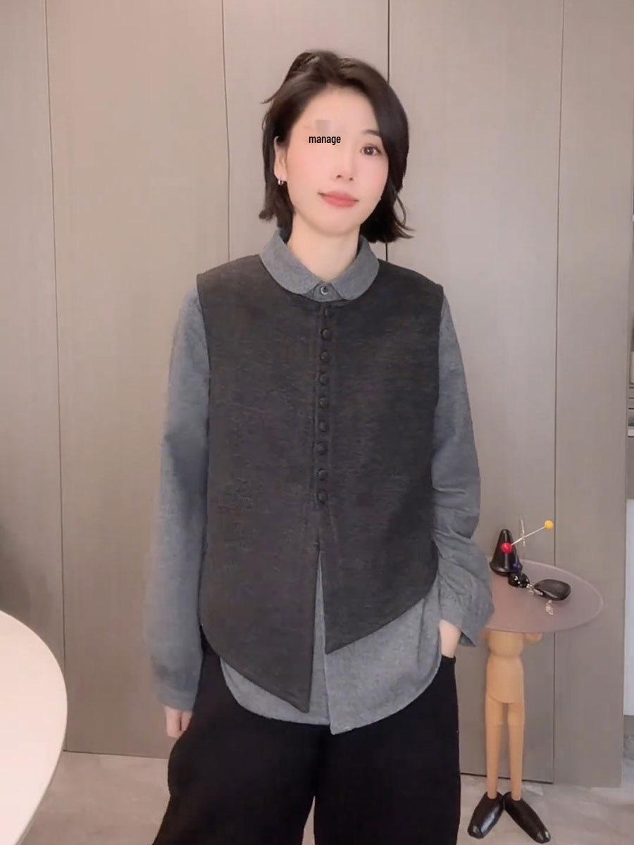 

Женский кардиган-жилет без рукавов с круглым вырезом и неровным краем на весну 2025 года - Универсальный и стройнящий стиль M серый