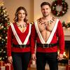 Lustiges 3D-Druck Weihnachts-Langarm-Sweatshirt für Männer Frauen Weihnachtsmann Falscher Anzug Leuchtendes Halsketten-Grafik-Pullover Rundhals-Kostüm