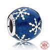 Wintry Delight Snowflake Ball Blue Swirls Pearlescent Dreams Charm S925 Sterling Silver Beads Fit Bracelet DIY Jewelry