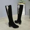2024 Women High-heeled Shoes Winter New Women's Long Boots 2024 Rhinestone Thick-heeled Knee-high Boot Side Zipper Knight Boot