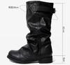 Fashion Women's Belt Buckle Pleated Loose Boots Black Thick Heel Retro Long Trousers Boots 2025 Winter Fashion Flats Knee-High Boots