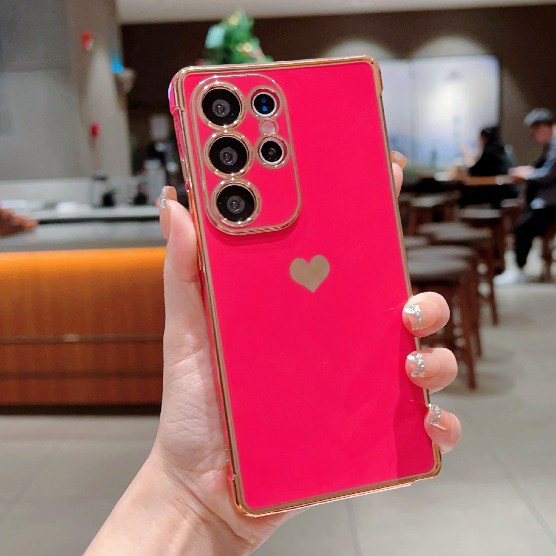 

For Samsung Galaxy S25 Ultra Case TPU Phone Back Cover Electroplating Heart Pattern Rose