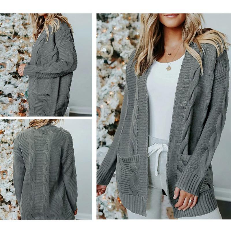 Women S Long Cable Knit Open Front Cardigan Sweater With Pockets