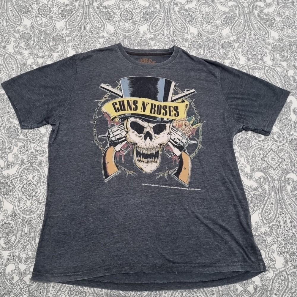 Guns N Roses Shirt Grey Bravado Skulls & Guns Rock Tour Tee Size XL