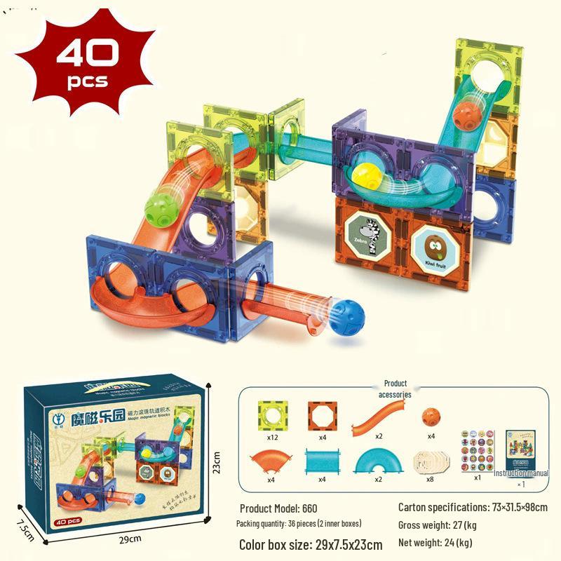 Magic Stained Glass Building Blocks: Rolling Balls & Tracks Educational Toy