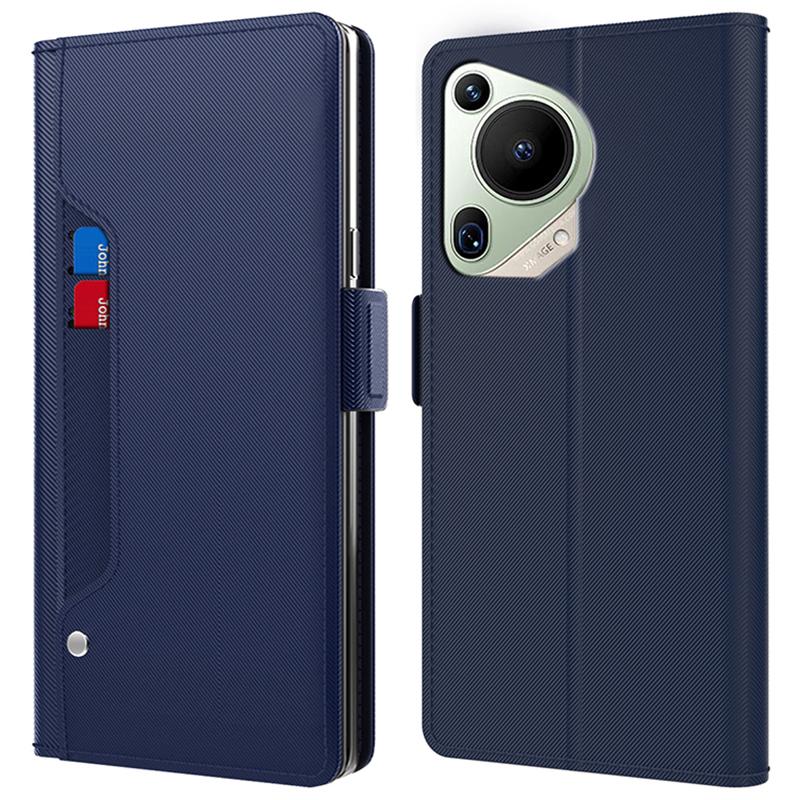 

For Huawei Pura 70 Ultra Case Mirror Design Card Holder Phone Cover with Magnetic Clasp Blue