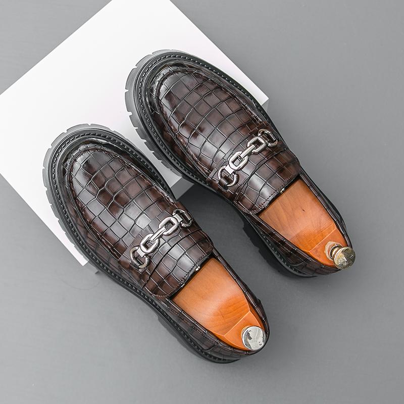 

Мода Модный бренд Мужские туфли Оксфорды из крокодиловой кожи Удобная толстая подошва Нескользящие Весна Новые Мужские Деловые Повседневные Кожаные туфли 46 коричневый