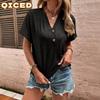 Women's Fashion Casual Solid Color Print Short Sleeve V Neck Blouses & Shirts