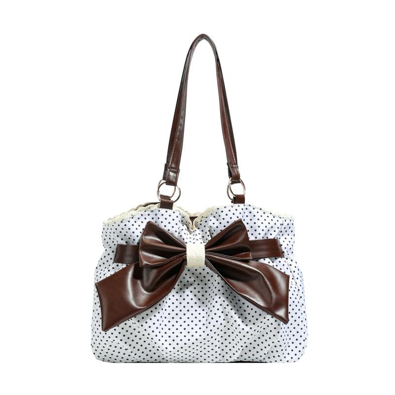 Spring new retro polka dot large-capacity bow lace versatile commuter underarm medieval shoulder bag