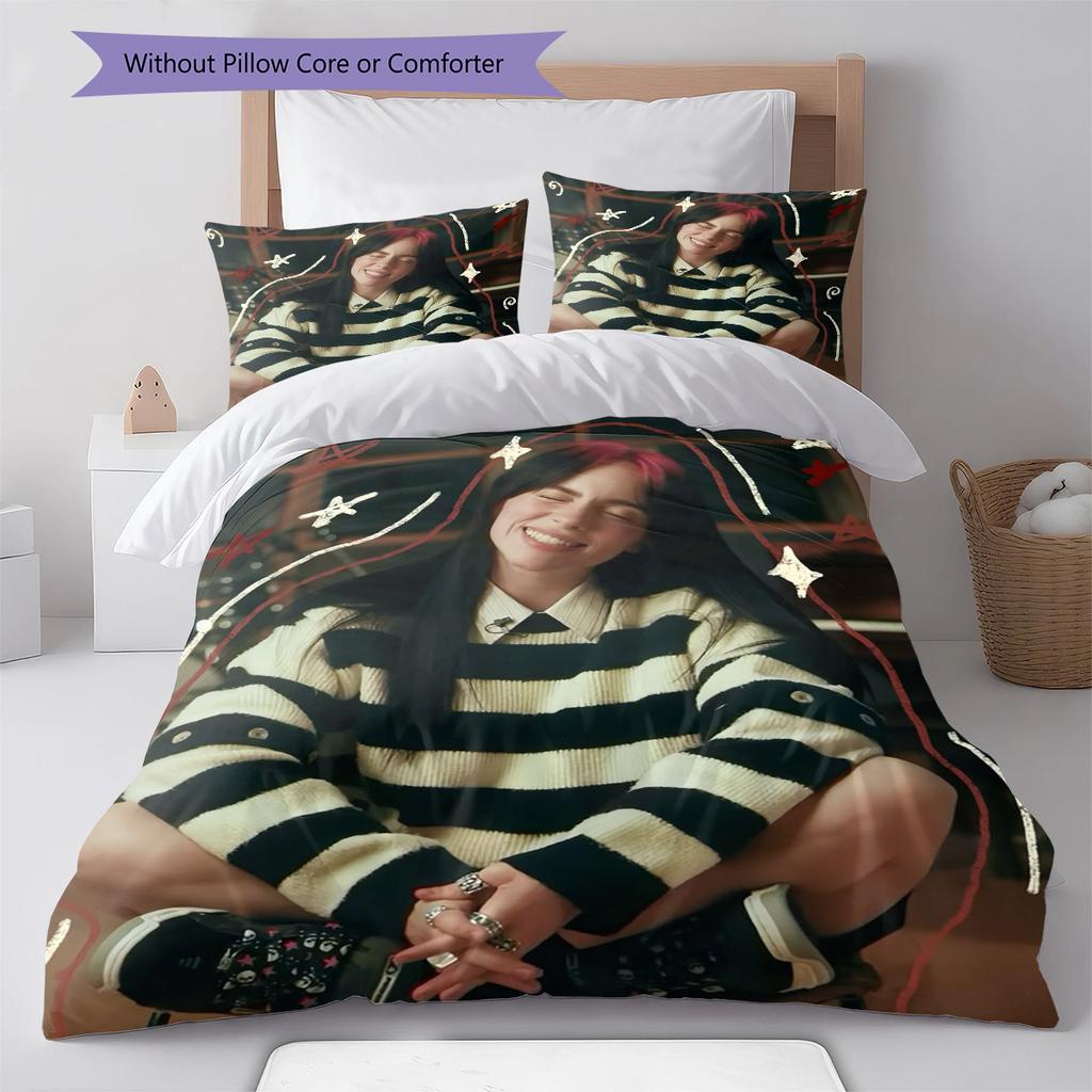 Billie Eilish Pattern Bedding,Quilt Set Quilt Cover Pillowcase Home Birthday Gift (1 * Duvet Cover + 2 * Pillowcase, Without Core)