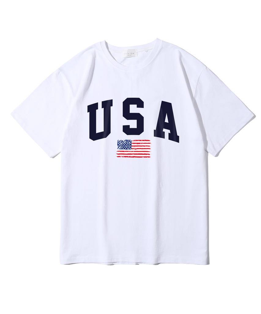 Oeta Usa Flag Double Cotton Oversized Short Sleeve T-Shirt Ots26022(8 Colors) (Type A)