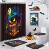 Halloween Shower Curtain Sets With Rugs Black Pumpkin Bathroom Set With Non-Slip Rug, Toilet Lid Cover, Bath Mat And 12 Hooks