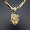 Stainless Steel Crown Lion Chain Head Pendant Iced Out Bling Gold Color Animal Necklace for Men Hip Hop Jewelry Dropshipping