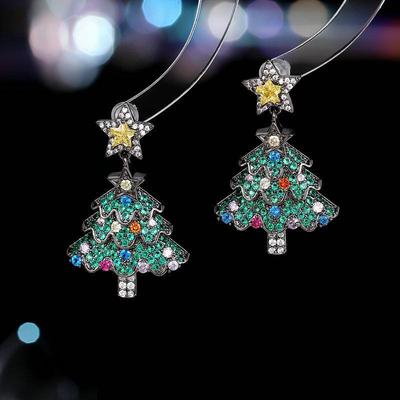 Diamond Star Silver Needle Christmas Tree Earrings: Elegant High-End Niche Jewelry for Women