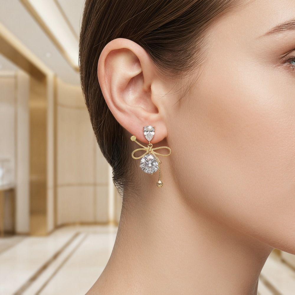 Drip Crystal Zircon Earrings Women Jewelry Bowknot Earrings Rhinestone Pendant Earrings  Date Night