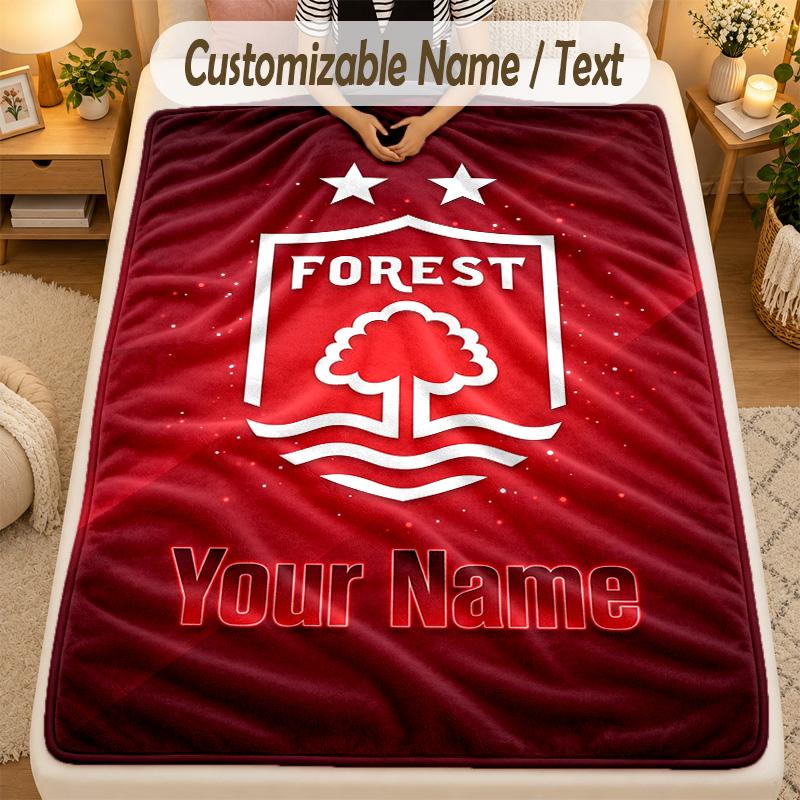 Flannel BlanketNottingham Forest FC Custom Name Text Personalized Soft Warm Throw Blanket Home Decor Gift