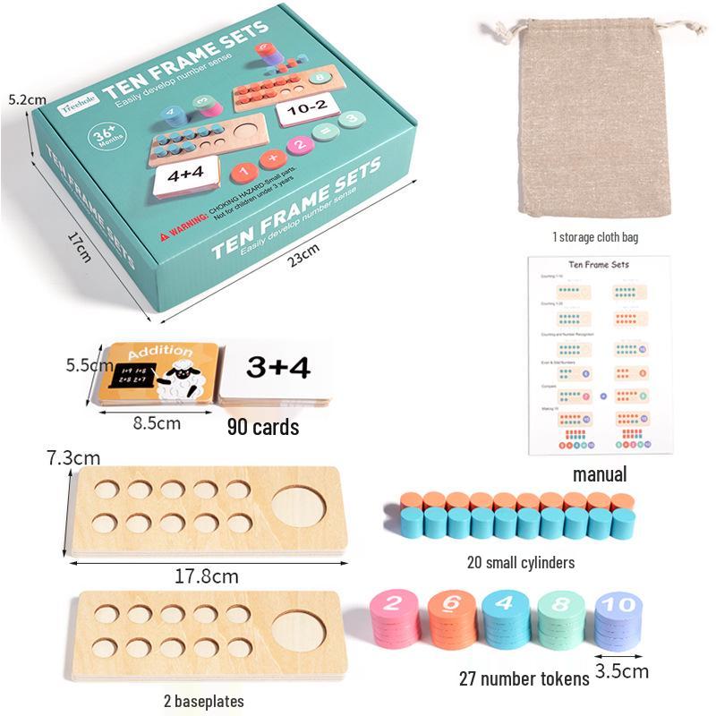 

Wooden Abacus Ten-Frame Puzzle Toy for Kids: Early Education Addition & Subtraction Aid