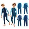 Kids Boys One Piece Full Body Swimsuit Long Sleeve Color Block Front Zipper UPF 50+ Rash Guard for Pool Beach