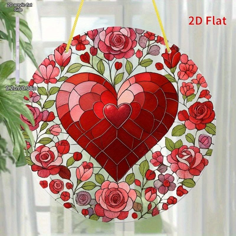 Valentine's Day Heart-Shaped Sun Catcher - Love Decoration with Vibrant Floral Design, Ideal Birthday and Holiday Gift for Family and Friends, Romanti