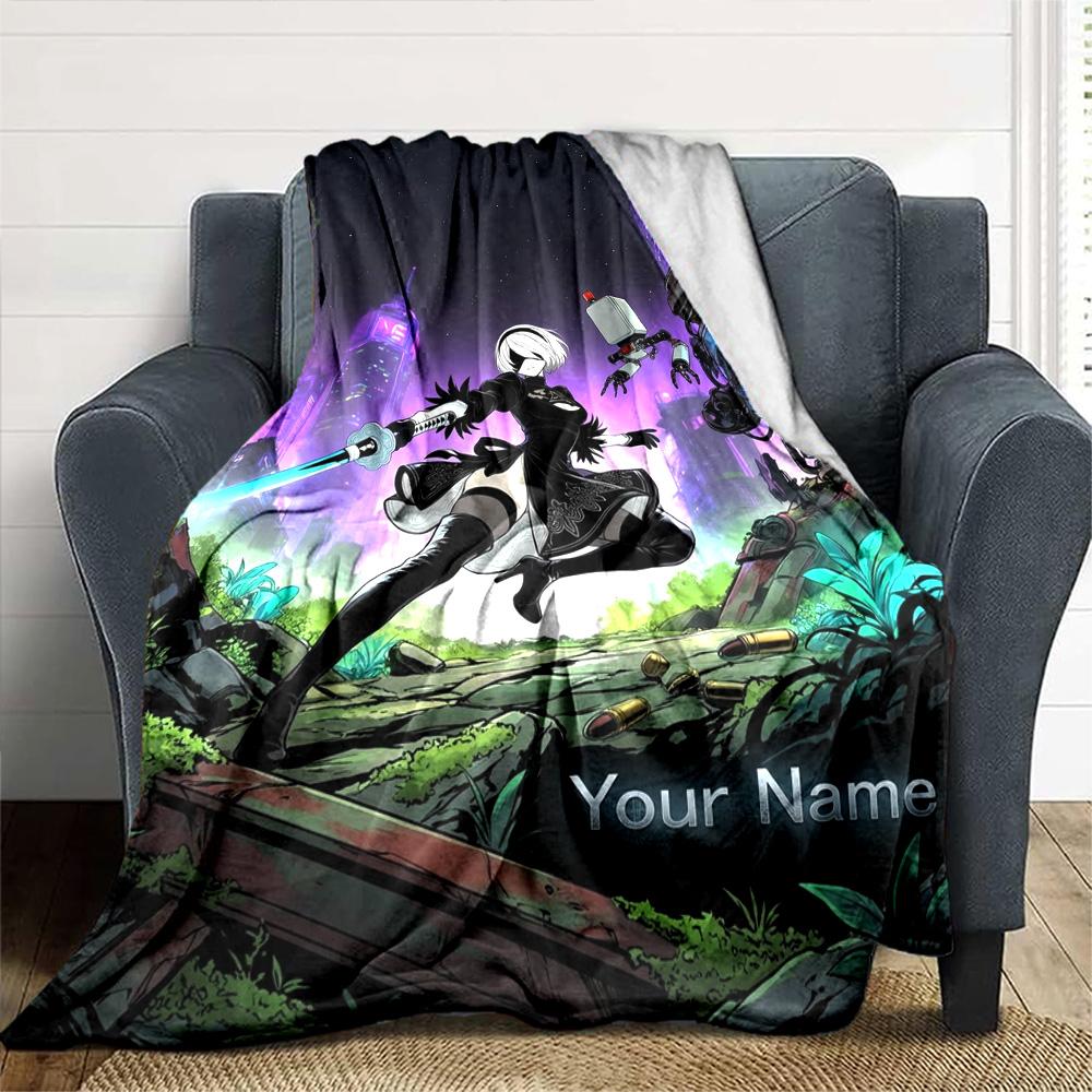Name Custom NieR Automata 2B Print Flannel Blanket High Quality Warm Comfortable Cover for All Seasons Perfect for Gifts Home Decor