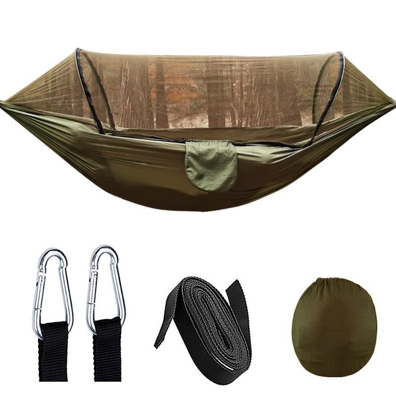 

Camping Hammock with Mosquito Net Automatic Quick Opening Parachute Fabric Lightweight Hanging Sleeping Swing for Outdoor Travel