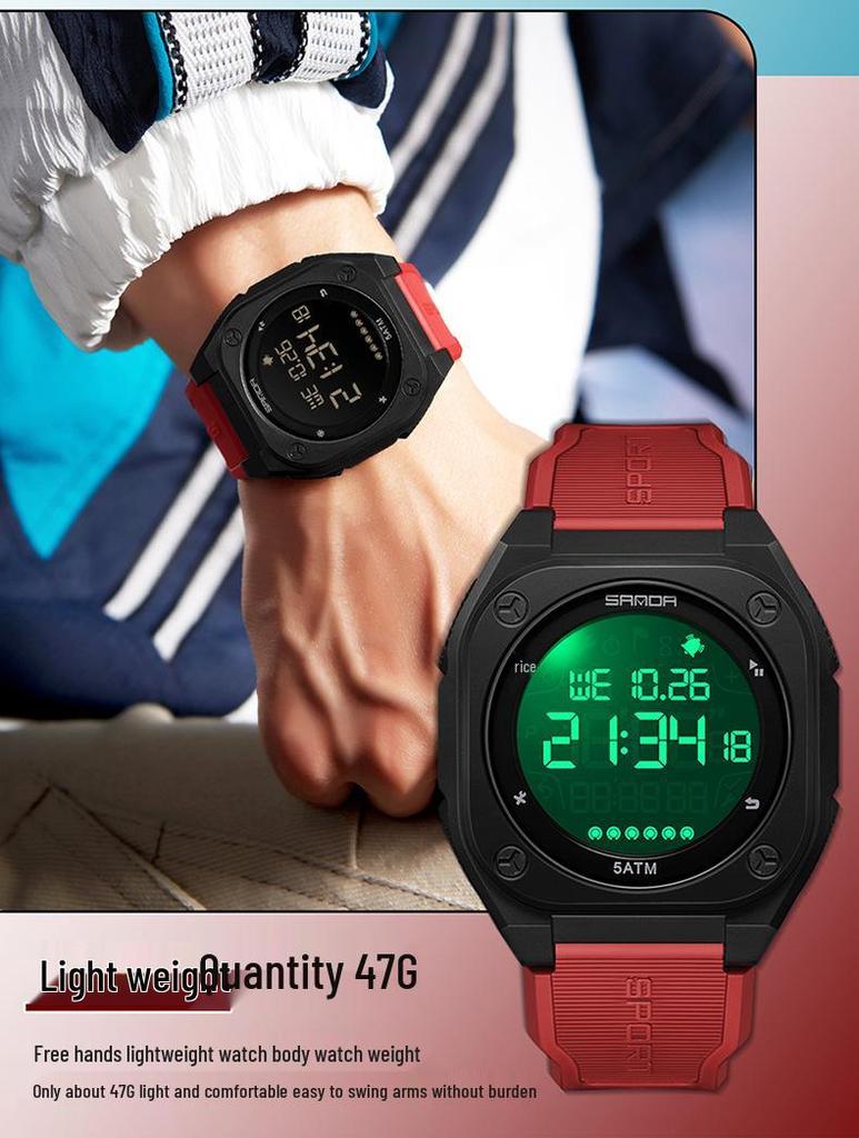 Sanda Multifunctional Luminous Waterproof Student Countdown Watch with Alarm