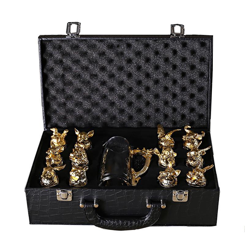 Twelve Zodiac Liquor Wine Glass Set Household Small Wine Glasses Hip Flasks Chinese Imitation European Drinkware Exquisite Gift