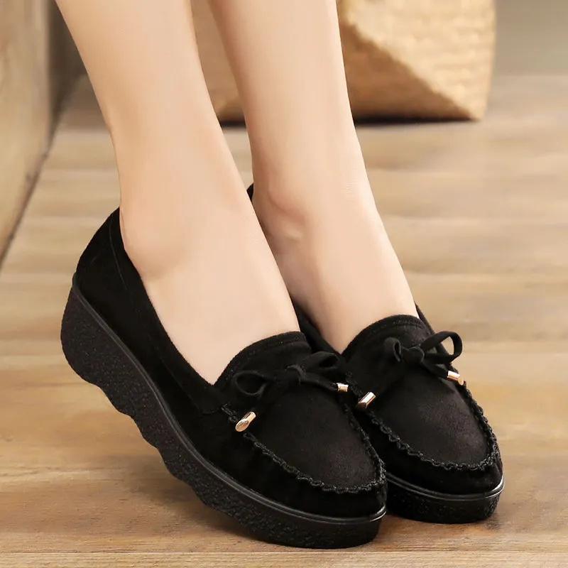 Fashion Sapatos Femininas Women Fashion Round Toe Wine Red Height Increased Anti Skid Shoes Lady Cool Black Comfort Work Loafers Ea233