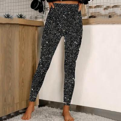 Dame Blyantbukser Høj Talje Glitter Lange Bukser Elastisk Stof Skinnende Bukser Paillet Leggings