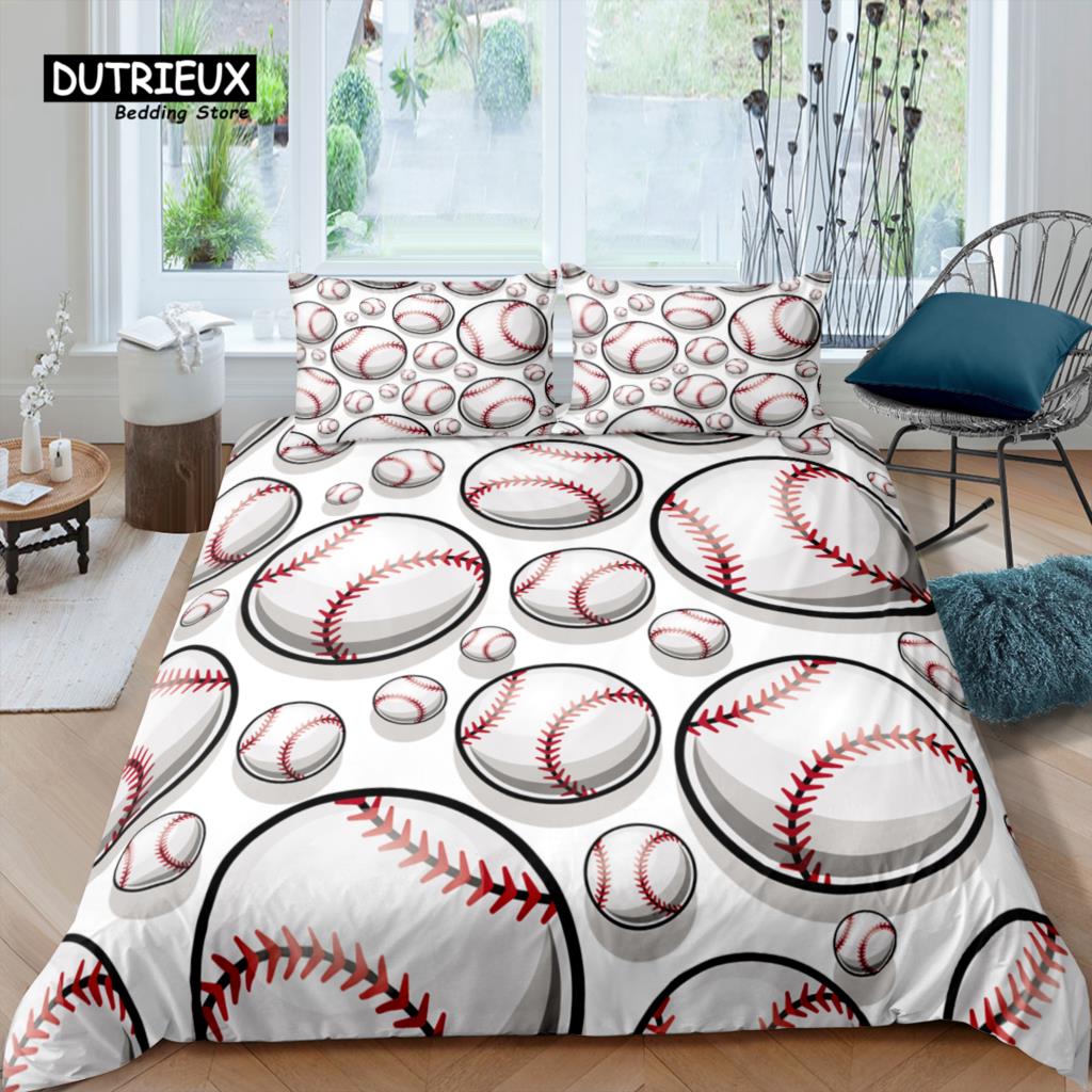 Home Living Luxury 3D Baseball Bedding Set Kids Duvet Cover Pillowcase Sports Bedding Set Queen and King EU/US/AU/UK Size