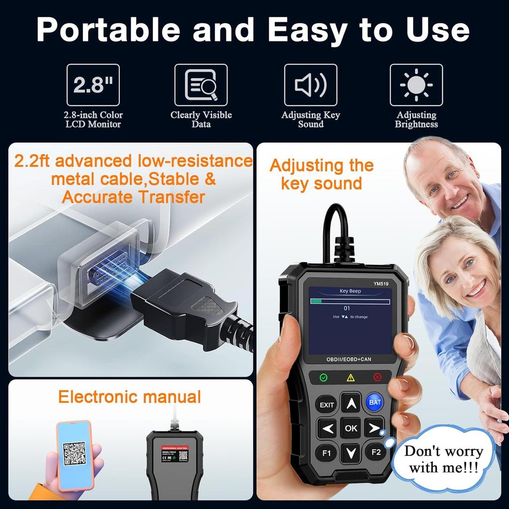 OBD2 Scanner with Battery Tester - Diagnostic Tool for Cars, Check Engine Light & Emissions Readiness, Real-Time Date, Plug & Play