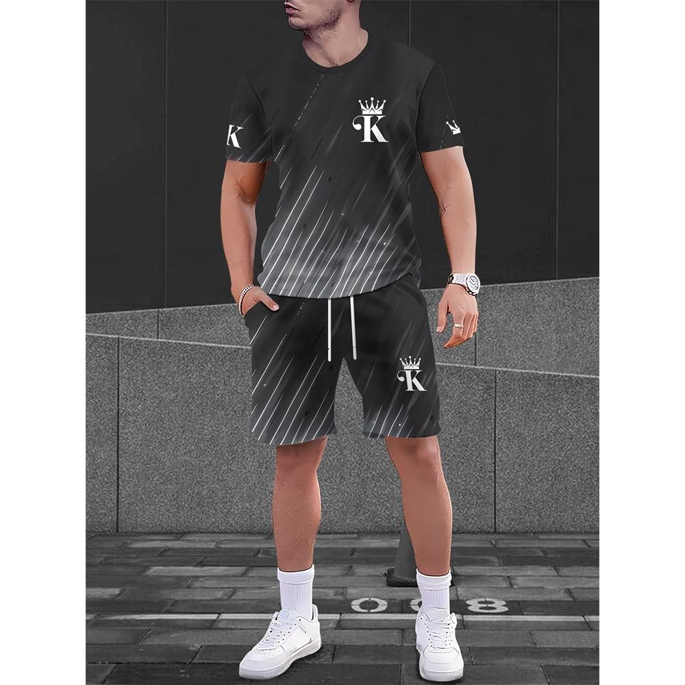Neue Mode 3D Lustiger Druck Herren Anzug Übergroß Kurzarm Shorts Zweiteiler Herren Sportbekleidung Sommer Freizeit Reise Anzug