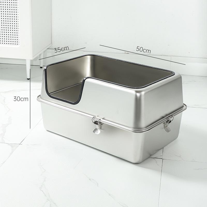 

Large Stainless Steel Cat Litter Box with High Anti-Splash Walls - Fully/Semi-Enclosed Design No Litter Scoop