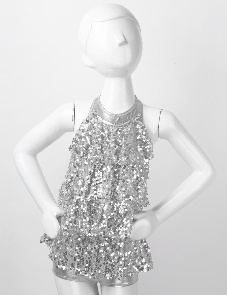 Girls Kids Shiny Ballet Tutu Dress Modern Jazz Latin Dance Outfit Stage Performance Dancewear Costume