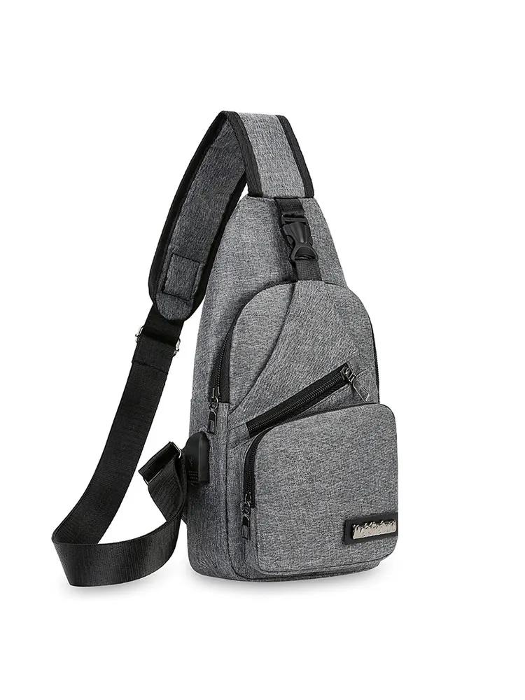 New Men'S Portable Usb Smart Chest Bag Crossbody Bag Canvas Lightweight Casual Men'S Bag
