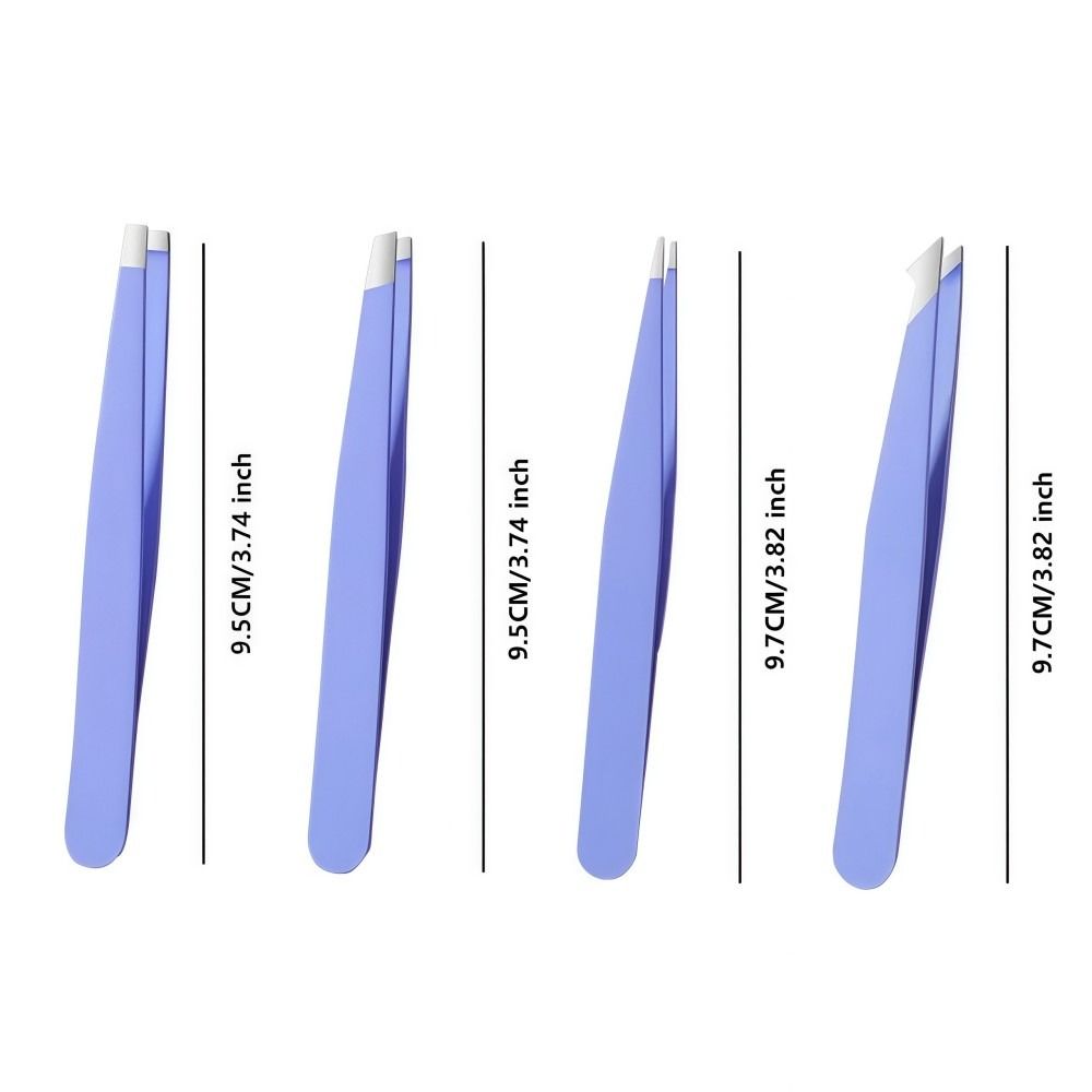 4Pcs/Set Stainless Steel Eyebrow Tweezers Set Oblique Mouth With Storage Bag Beard Tweezers Pointed Tip Hair Removal Tweezers