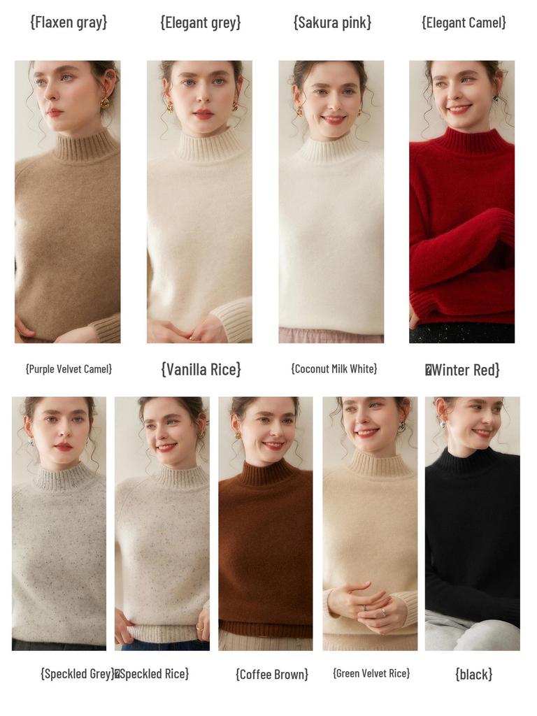Women's Thickened Cashmere Knit Sweater: Solid Color, Loose Fit, Half-High Collar Pullover.