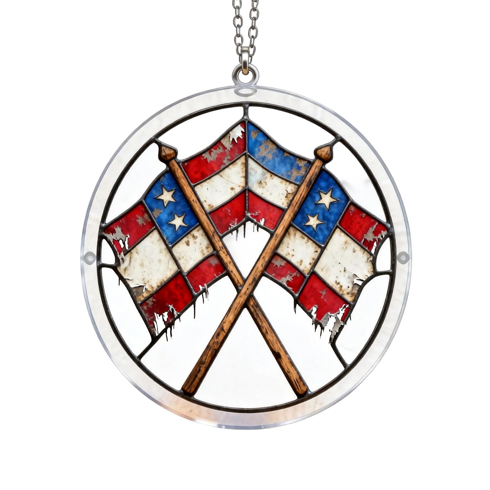 2D Acrylic Puzzle Ornament Crossed Flags Design 1776 Independence Day Decorative Hanging Suncatcher Window Decor One Size