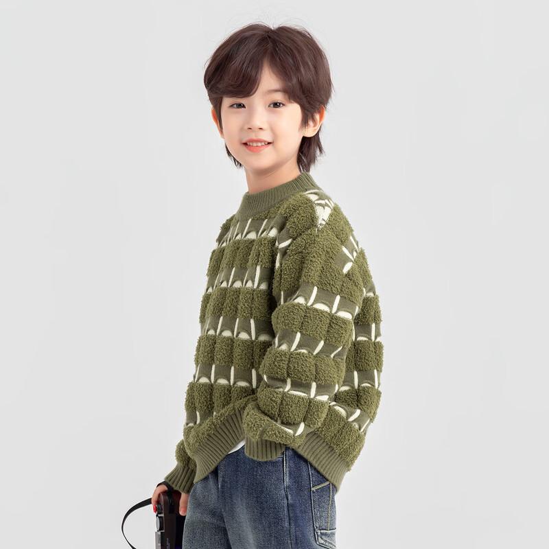 Boy s Military Green Plaid Pullover Sweater 110